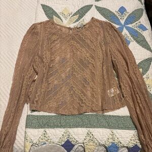 Brown Tan Asymmetrical Crop Blouse